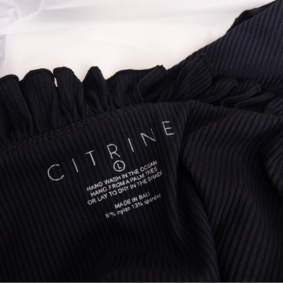 NEW Citrine x Anthropologie Alice Ruffle High Waist Ribbed Bikini Bottom L Black - Picture 6 of 10